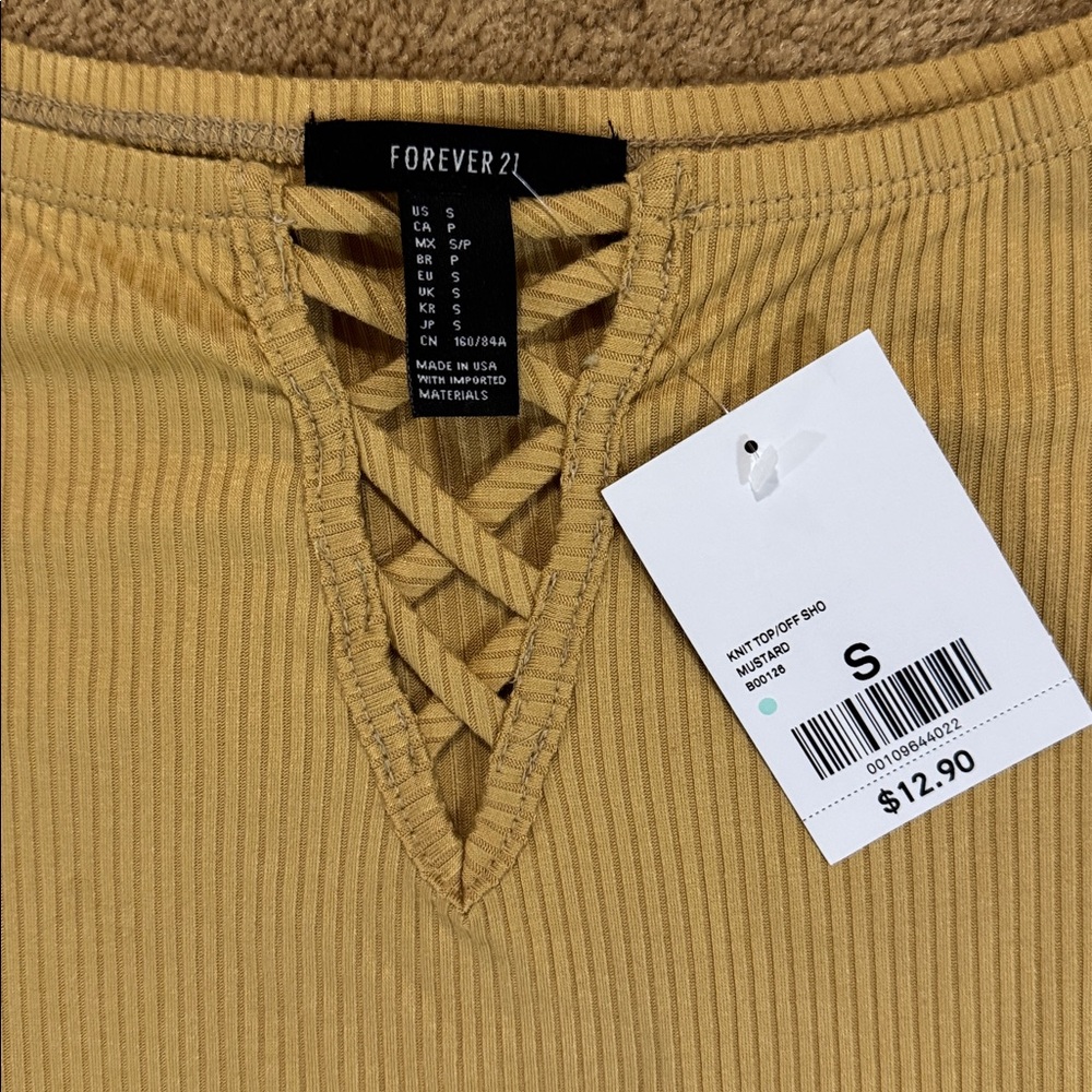 Forever 21 Mustard Ribbed Lace-Up Top - Picture 2 of 3